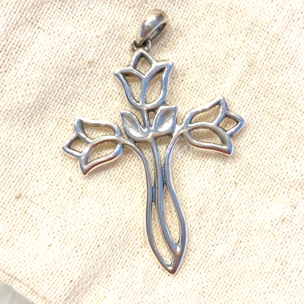 James Avery Super Rare Tulip Cross Pendant Flower